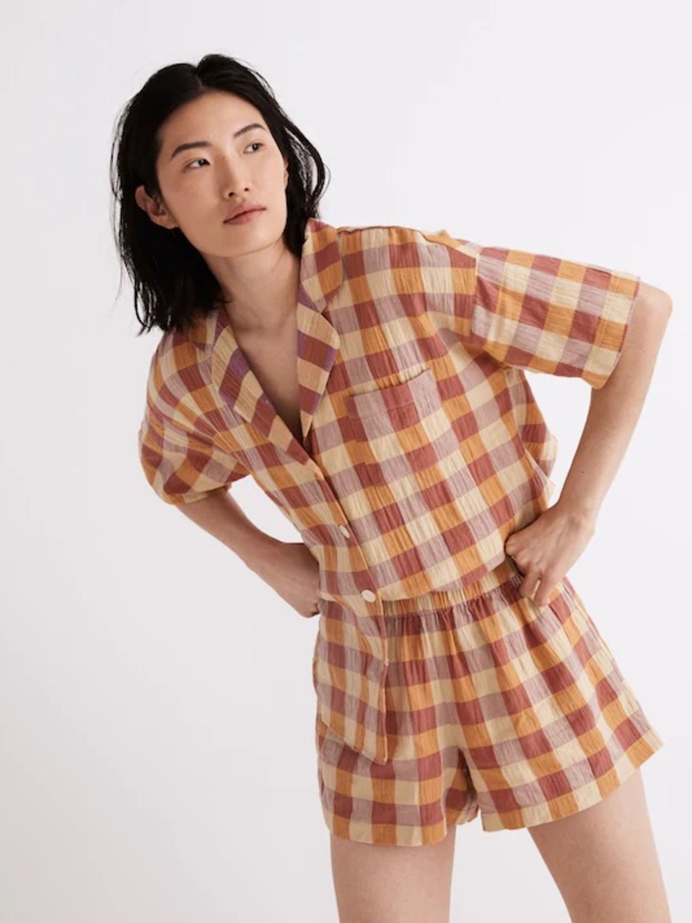 Crinkle Oversized Pajama Shorts in Gingham Check
